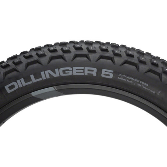 45NRTH Dillinger 5 Tire - 27.5 x 4.5, Tubeless, Folding, Black, 120 TPI, 252 Concave Carbide Aluminum Studs