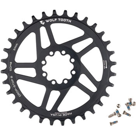 Wolf Tooth Direct Mount Chainring - 28t, SRAM Direct Mount, Drop-Stop B, For SRAM 8-Bolt Cranksets, 3mm Offset, Black